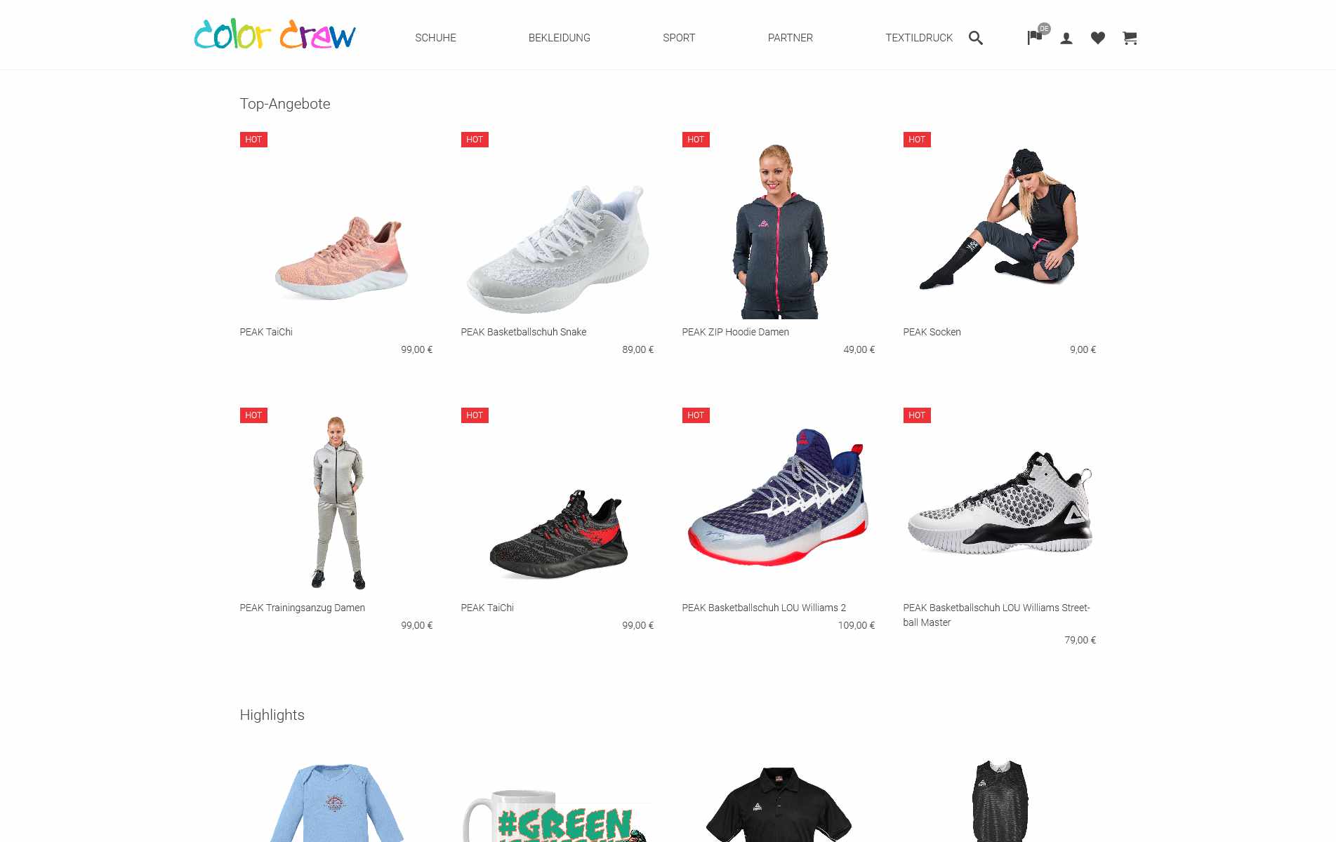Onlineshop und Website der Color Crew GmbH